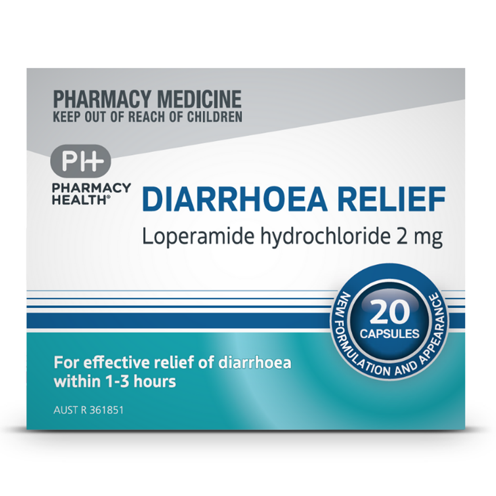 Pharmacy Health Diarrhoea Relief Loperamide Hydrochloride 2mg - 20 Capsules