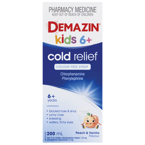 Demazin Kids 6+ Cold Relief Colour Free Syrup - 200mL