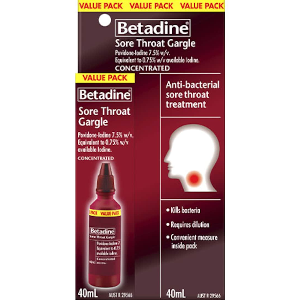 Betadine Sore Throat Gargle Concentrated / Ready To Use - 40/120 mL