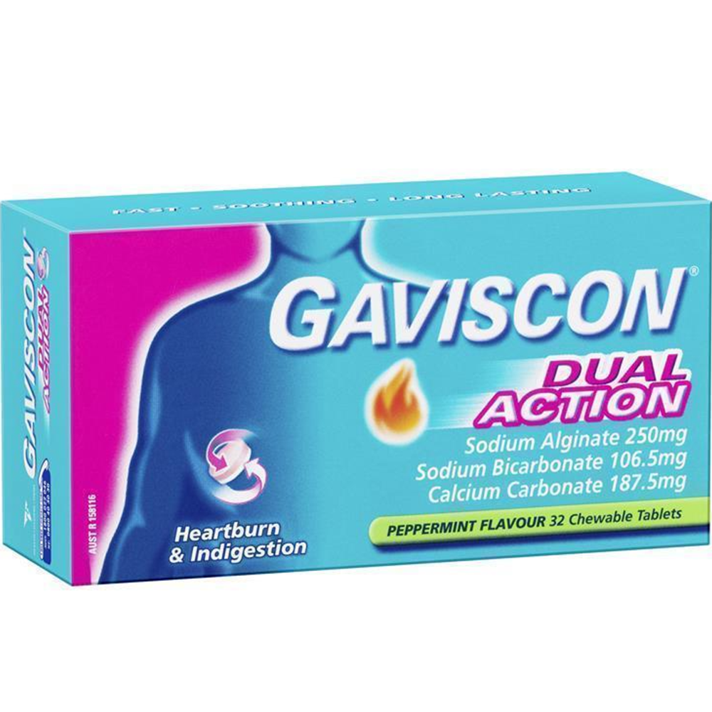 Gaviscon Dual Action Chewable Peppermint - 32 Tablets