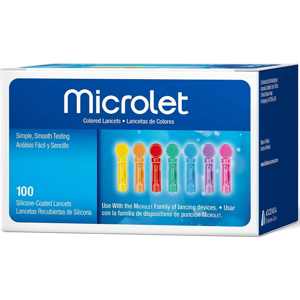 Ascensia Microlet Lancets for Glucose Blood Testing, Multi-Colored - 100 Count