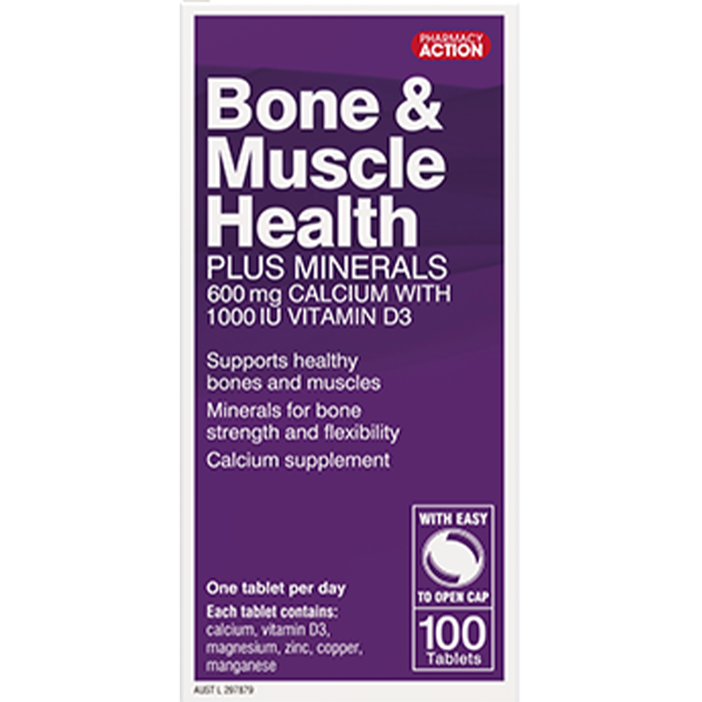 Pharmacy Action Bone & Muscle Health Plus Minerals - 100 Tablets