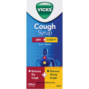 Vicks Cough Syrup Dry + Chesty 2-in-1 Relief - 200mL