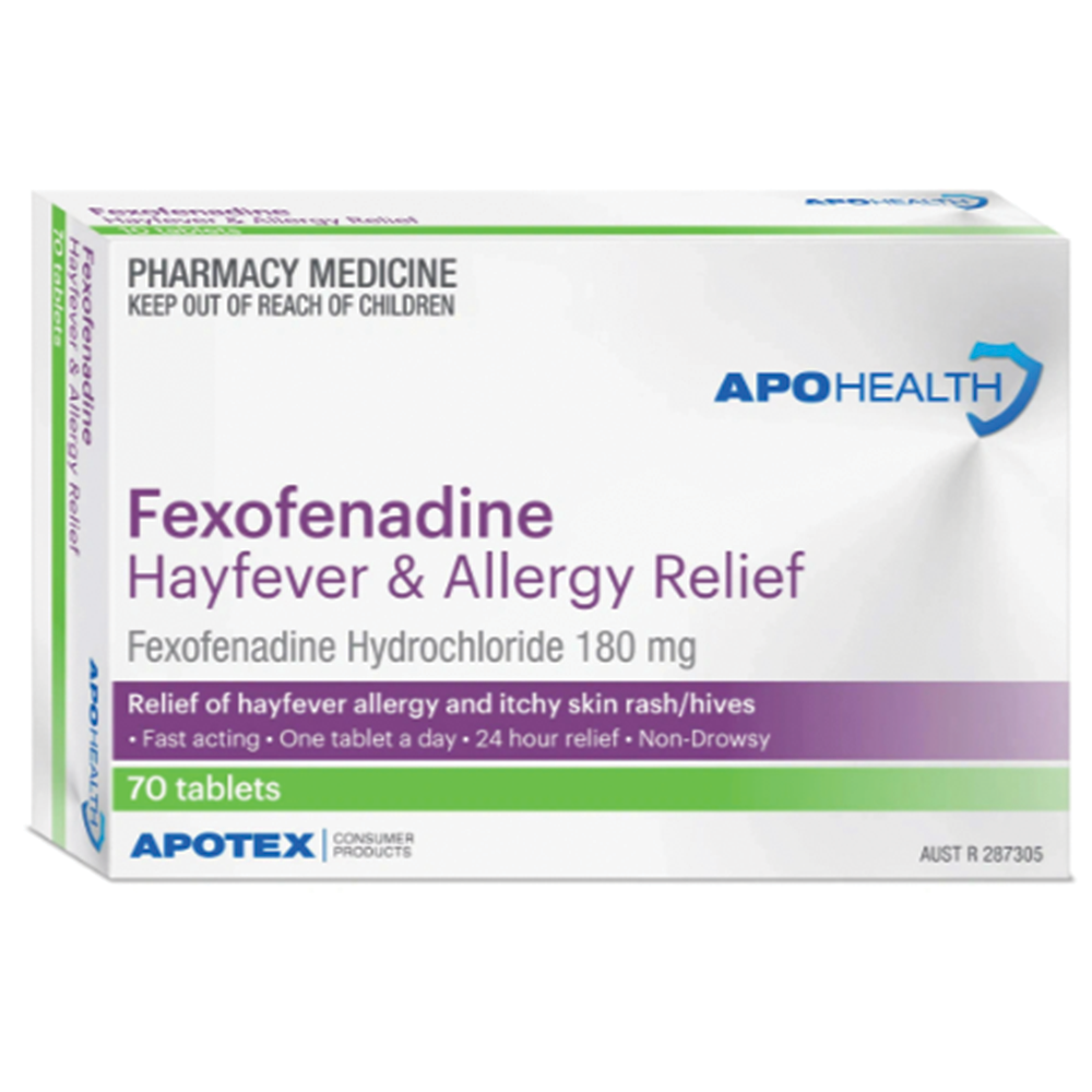 APOHEALTH Fexofenadine Hayfever & Allergy Relief - 180mg 70 Tablets