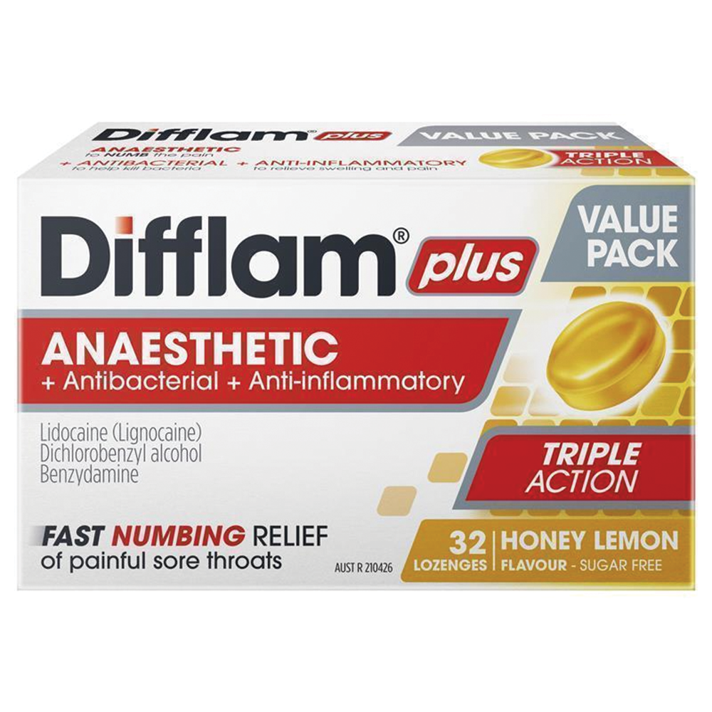 Difflam Plus Anaesthetic Honey & Lemon - 32 Lozenges