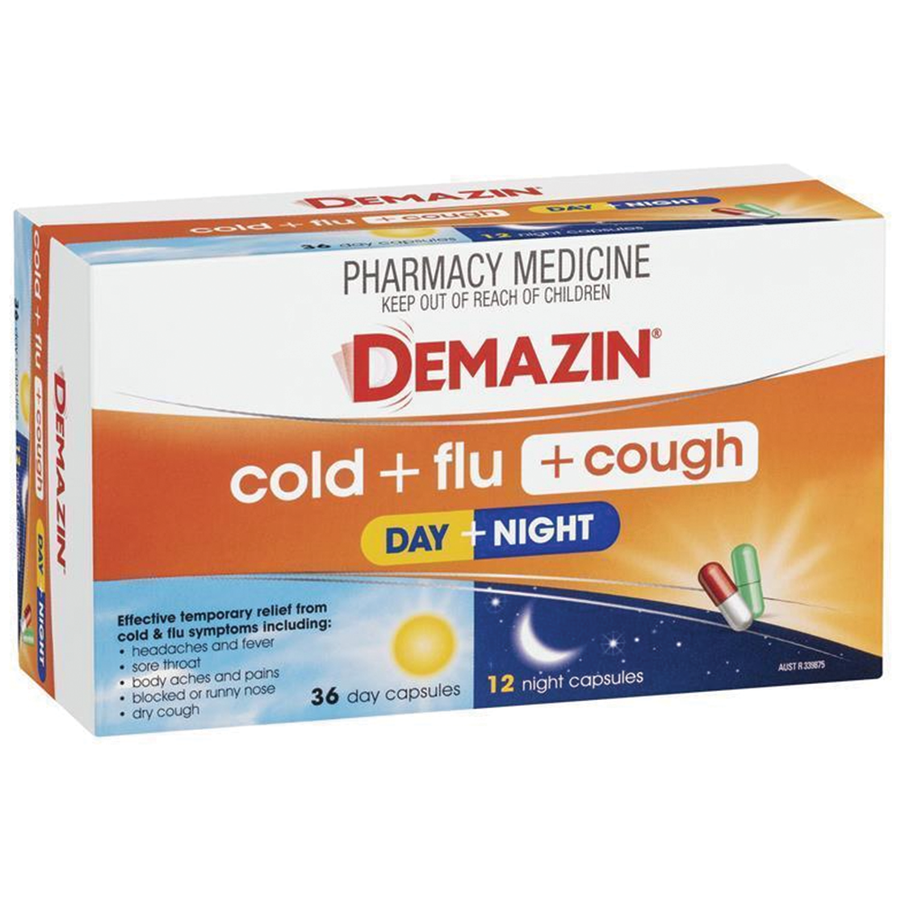 Demazin Cold + Flu + Cough - 48 Capsules Day + Night