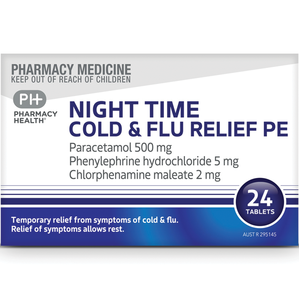 Pharmacy Health Night Time Cold & Flu Relief PE - 24 Tablets