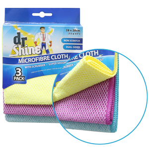 Dr Shine Microfibre Cloth with Scrubber - 3 Pack