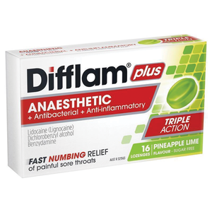 Difflam Plus Anaesthetic Sugar Free Pineapple & Lime - 16 Lozenges