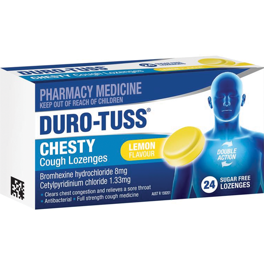 DURO-TUSS Chesty Cough Sugar Free - 24 Lozenges Lemon Flavour