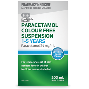 Pharmacy Health Paracetamol Colour Free Suspension 1-5 Years 200mL