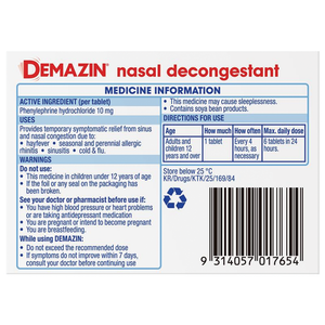 Demazin Nasal Decongestant  - 10mg 24 Tablets