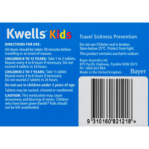 Kwells Kids Travel Sickness Chewable - 12 Tablets