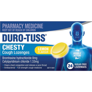 DURO-TUSS Chesty Cough Sugar Free - 24 Lozenges Lemon Flavour