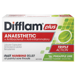 Difflam Plus Anaesthetic Sugar Free Pineapple & Lime - 16 Lozenges