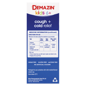 Demazin Kids 6+ Cough + Cold Relief Syrup - 200mL