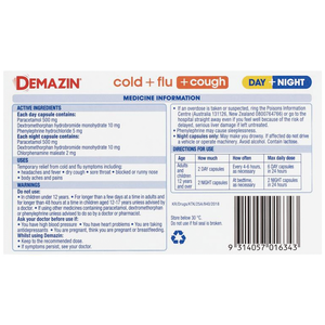 Demazin Cold + Flu + Cough - 48 Capsules Day + Night