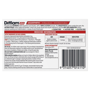 Difflam Plus Anaesthetic Sugar Free Pineapple & Lime - 16 Lozenges