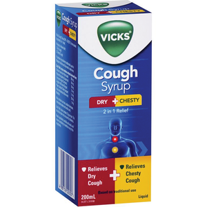 Vicks Cough Syrup Dry + Chesty 2-in-1 Relief - 200mL