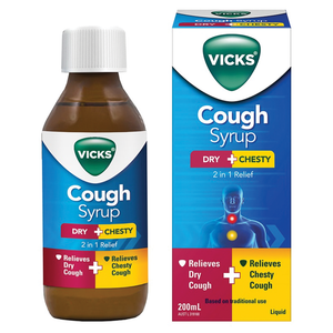 Vicks Cough Syrup Dry + Chesty 2-in-1 Relief - 200mL