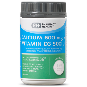 Pharmacy Health Calcium 600mg / Calcium 600mg + Vitamin D3 500IU - 150 Tablets