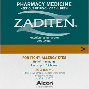 Zaditen 0.025% Eye Drops Unit Dose - 0.4mL 20 Single Dose Units