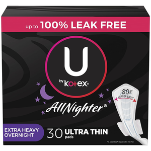 U by Kotex AllNighter Extra Heavy Overnight Feminine Pads with Wings, Ultra Thin