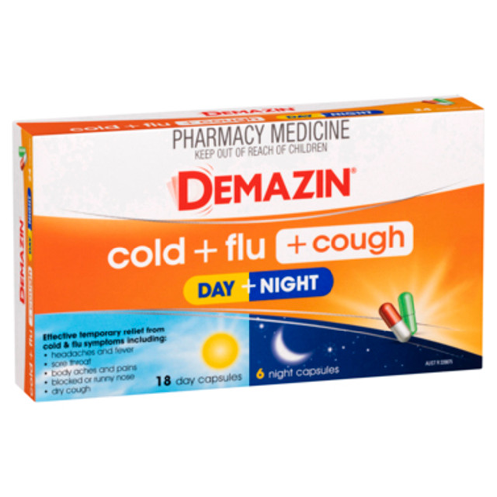 Demazin Cold + Flu + Cough Day + Night Capsules - 24 Capsules