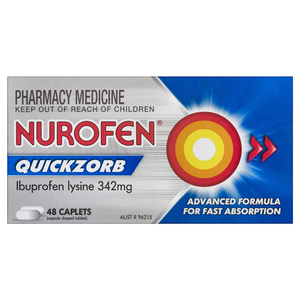 Nurofen Quickzorb Pain Relief Caplets 48 Pack Ibuprofen Lysine 342mg