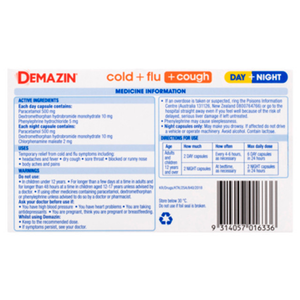 Demazin Cold + Flu + Cough Day + Night Capsules - 24 Capsules