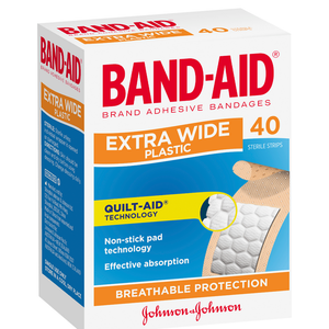 J&J Band Aid Adhesive Strips - 40 Strips Clear Plastic Strips/Extra Wide Strips