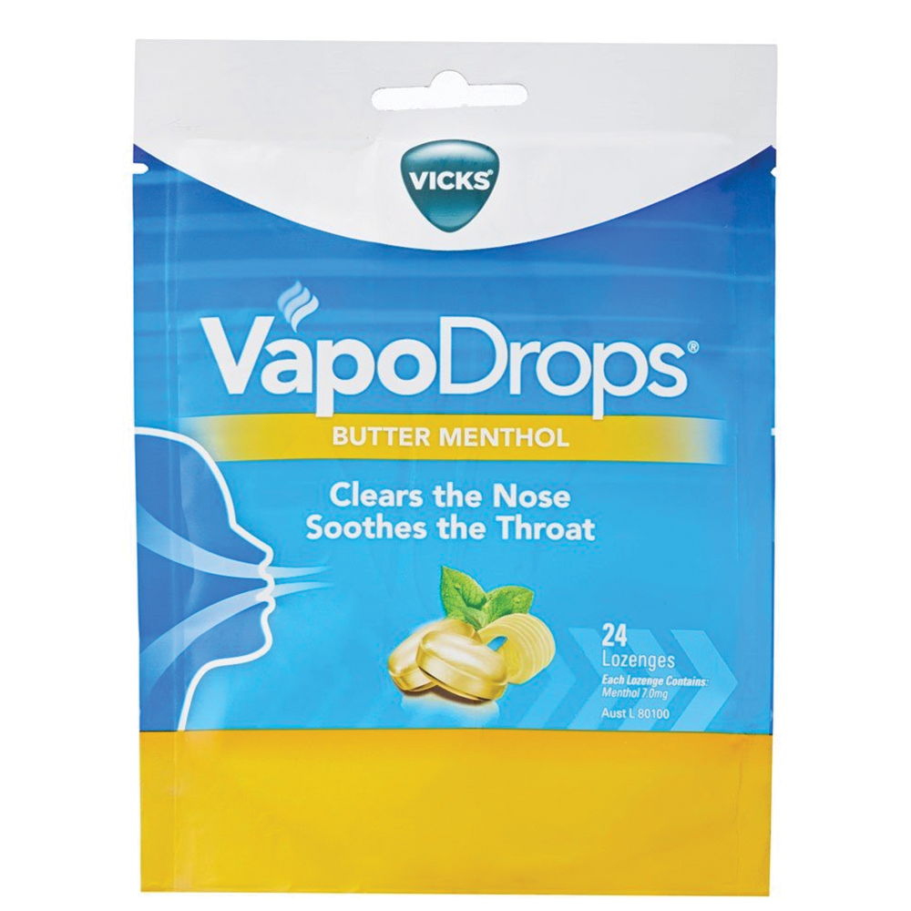 VICKS VapoDrops - 24 Lozenges Butter Menthol/Original/Peppermint