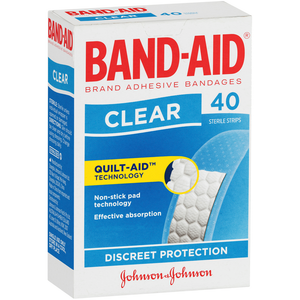 J&J Band Aid Adhesive Strips - 40 Strips Clear Plastic Strips/Extra Wide Strips