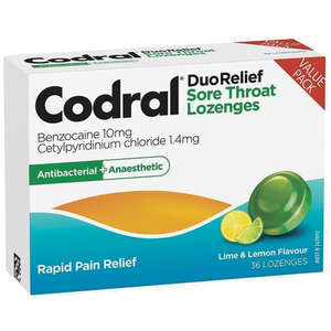 Codral Sore Throat Lozenges Antibacterial + Anaesthetic - 36 Lozenges Honey & Lemon /Lime & Lemon Flavour