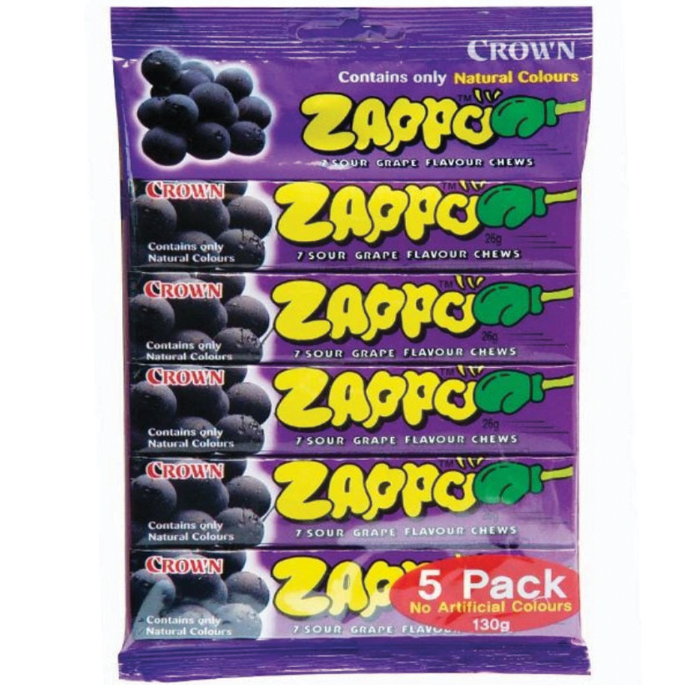 Crown Zappo Chew - 5packs Grapes/Strawberry/Variety Flavours