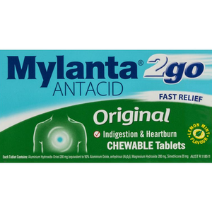 Mylanta 2Go Antacid Original Tablets Lemon Mint 48/100 Tablets