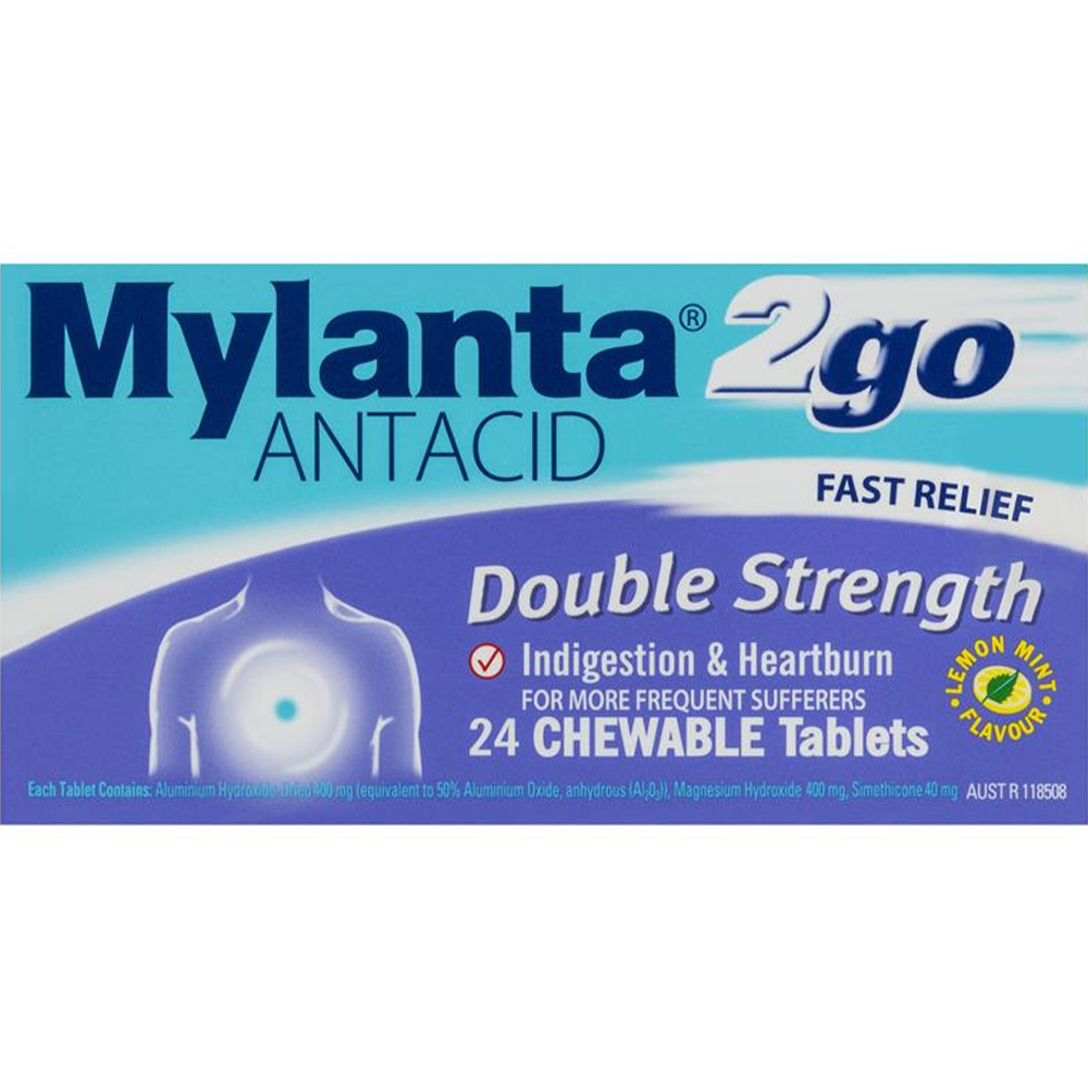 Mylanta 2Go Antacid Double Strength Tablets Lemon Mint - 24/48 Tablets