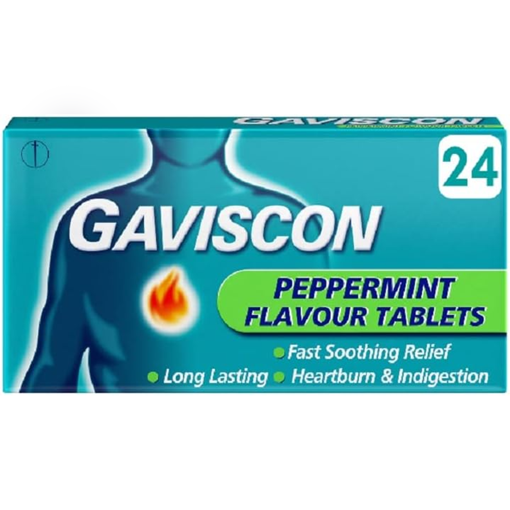 Gaviscon Heartburn and Indigestion Relief Peppermint Flavour - 24/48 Tablets