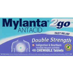 Mylanta 2Go Antacid Double Strength Tablets Lemon Mint - 24/48 Tablets