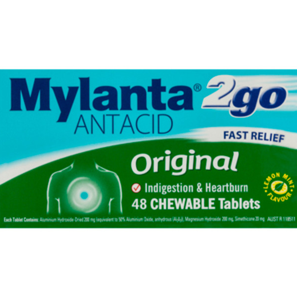 Mylanta 2Go Antacid Original Tablets Lemon Mint 48/100 Tablets