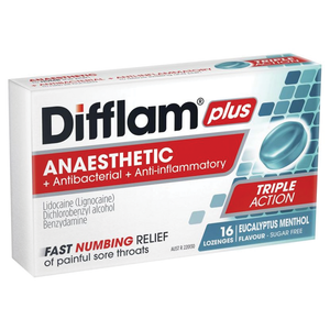 Difflam Plus Anaesthetic Sugar Free - 16 Lozenges Berry/Honey & Lemon/Eucalyptus Menthol Flavour