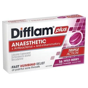 Difflam Plus Anaesthetic Sugar Free - 16 Lozenges Berry/Honey & Lemon/Eucalyptus Menthol Flavour