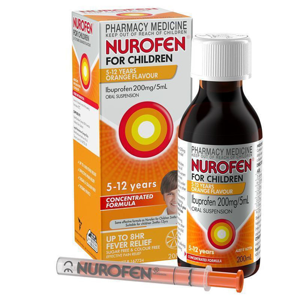 Nurofen For Children 5 To 12 Years Concentrated Pain & Fever Relief 200MG/5ML Orange/Strawberry - 100ml/200ml