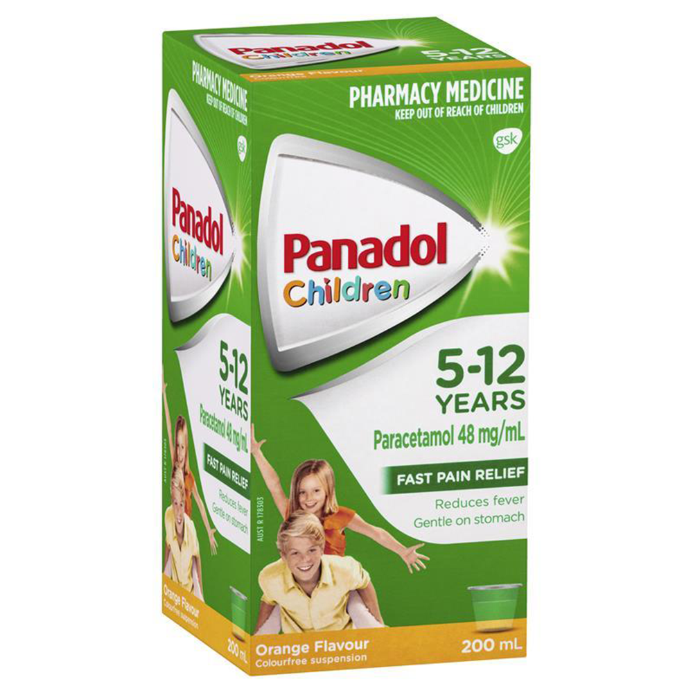 Panadol Children 5-12 Years Suspension Fever & Pain Relief Orange/Strawberry Flavour 200mL